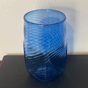 Handmade Blue Optic Squared Glass‎ Tumbler Signed Dated 17